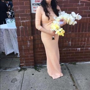 Peach long sleeve sequin gown